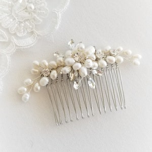Freshwater Pearl Wedding Hair Comb, Small Pearl Crystal Bridal Hair Comb, Pearl Hair Comb for Bride