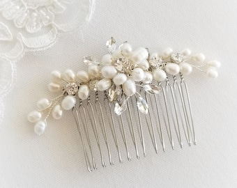 Freshwater Pearl Wedding Hair Comb, Small Pearl Crystal Bridal Hair Comb, Pearl Hair Comb for Bride