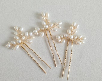 Freshwater Pearl Wedding Hair Pins, Real Pearl Bridal Hair U pins, Pearl Wedding Hair Piece For Bride