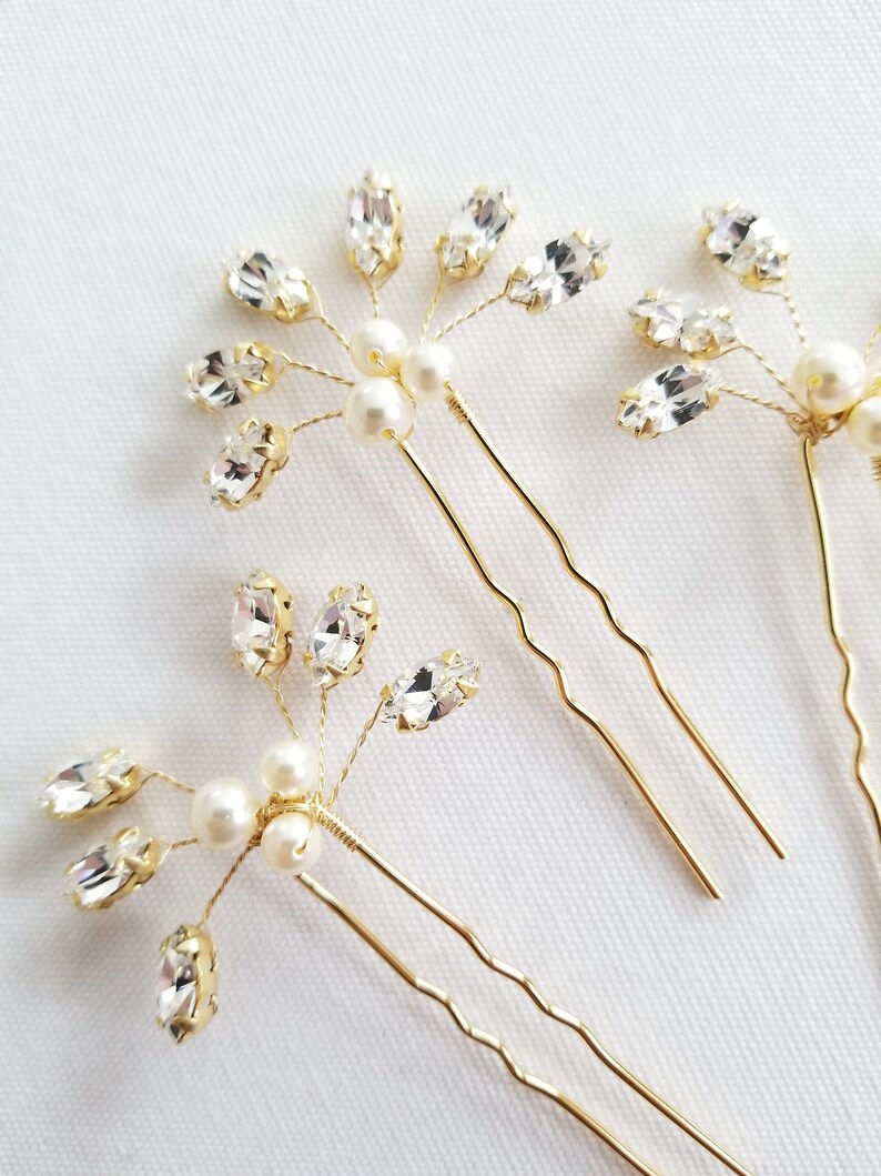 Bridal Hair Pins Pearl & Crystal, Wedding Hair Pins, Crystal Hair Pins, Pearl Hair Pins image 7