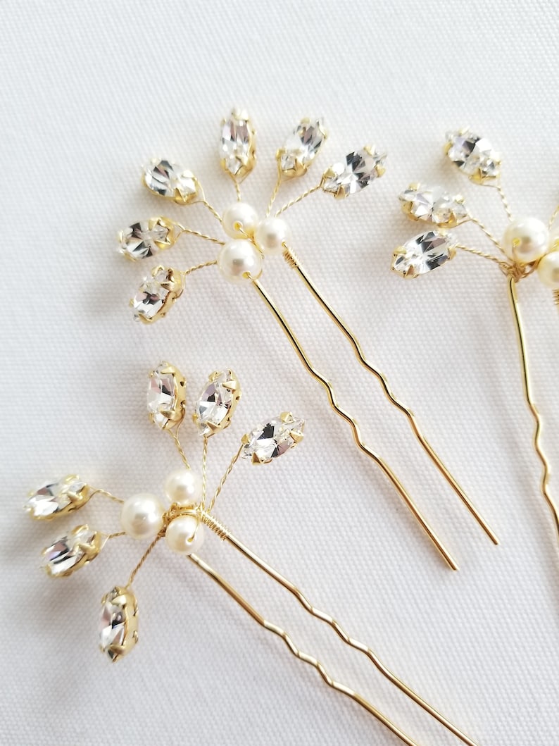 Bridal Hair Pins Pearl & Crystal Wedding Hair Pins Crystal Etsy
