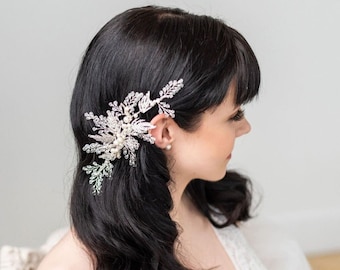 Crystal Wedding Hair Clip with Freshwater Pearls, Silver Crystal Wedding Hair Accessory