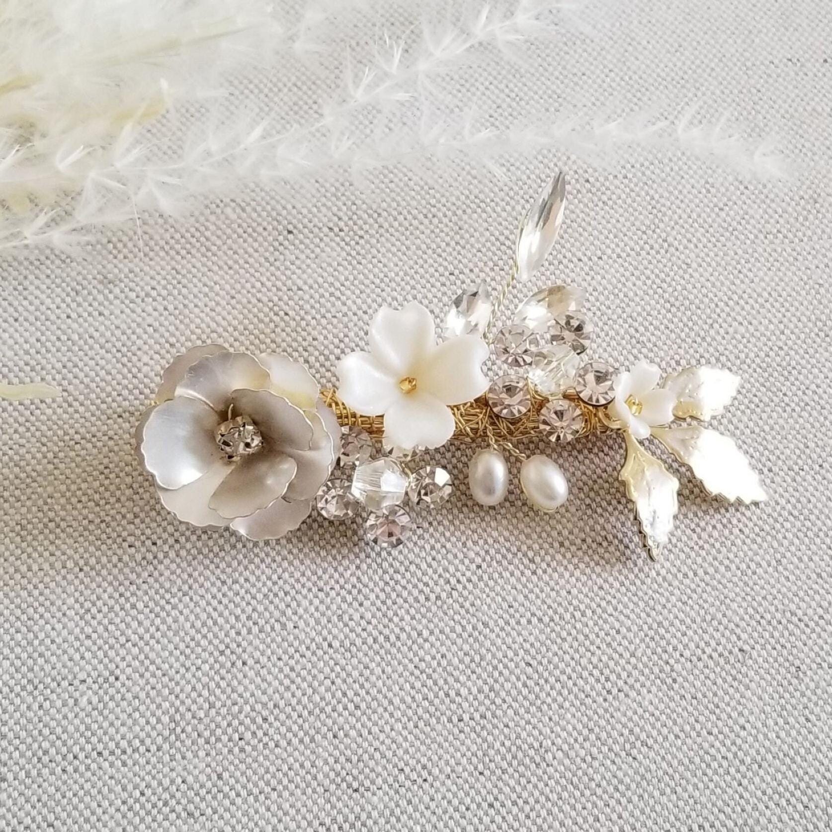 ♥️NWT Set : Hair Clip&Earrings post Freshwater Pearls&Enamel. Small Freshwater Pearl Bouquet Hair Clip - Cassandra Lynne main image 3