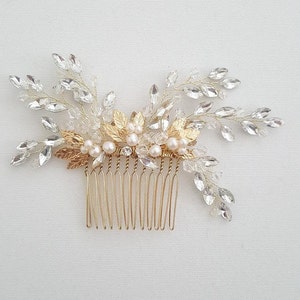 Bridal Hair Comb Freshwater Pearl, Gold Crystal Wedding Hair Comb, Silver Crystal Hair Comb, Wedding Headpiece, Gold Leaf Hairpiece image 5