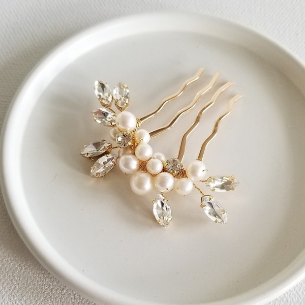 Freshwater Pearl Wedding Hair Comb, Small Pearl Crystal Bridal Hair Comb, Pearl Hair Comb for Bride