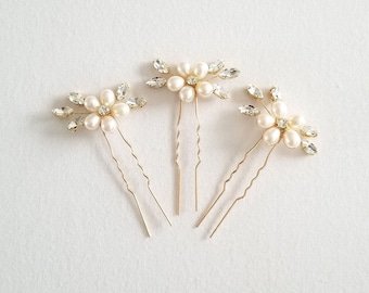 Freshwater Pearl Wedding Hair Pins, Crystal Bridal Hair Jewelry