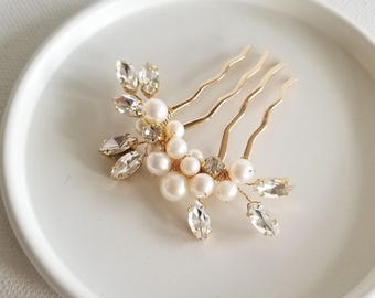 Freshwater Pearl Wedding Hair Comb, Small Pearl Crystal Bridal Hair Comb, Minimalist Style Pearl Hair Comb for Bride