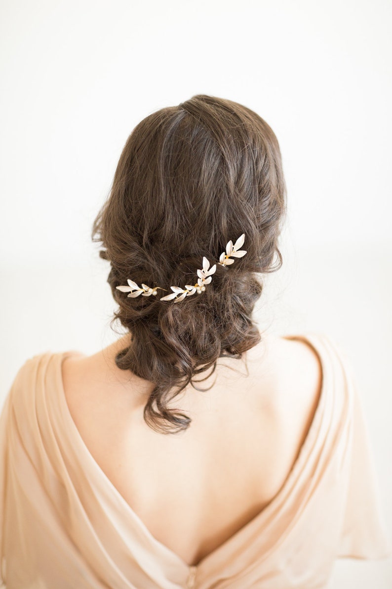 Wedding Hair Pins Gold Leaf, Gold Hair Pins, Bridal Hair Pins, Olive Branch Hair Pins, Silver Leaf Hair Pins image 10