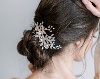 Rose Gold Wedding Hair Clip, Bridal Hair Comb White Opal, Rose Gold Wedding Hair Clip