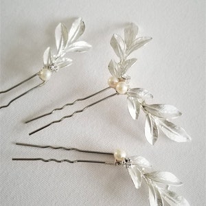 Wedding Hair Pins Gold Leaf, Gold Hair Pins, Bridal Hair Pins, Olive Branch Hair Pins, Silver Leaf Hair Pins image 7
