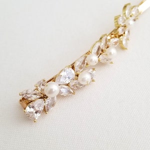 Wedding Hair Clip with Pearls, Wedding Hair Accessory, CZ Bridal Hair Clip, CZ Freshwater Pearl Wedding Bobby Pin image 7