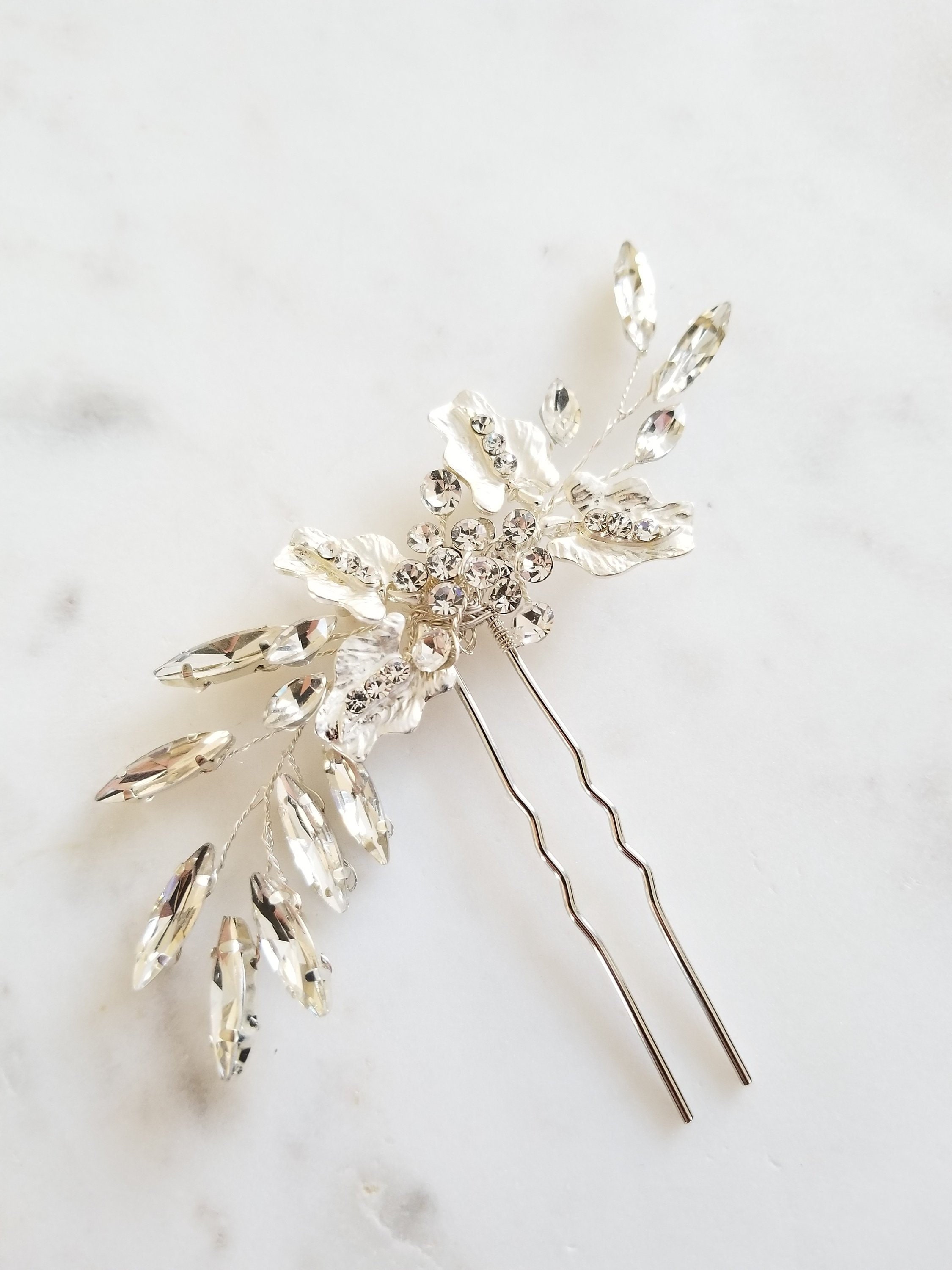 Silver Wedding Hair Pin, Floral Gold Bridal Hair Pin