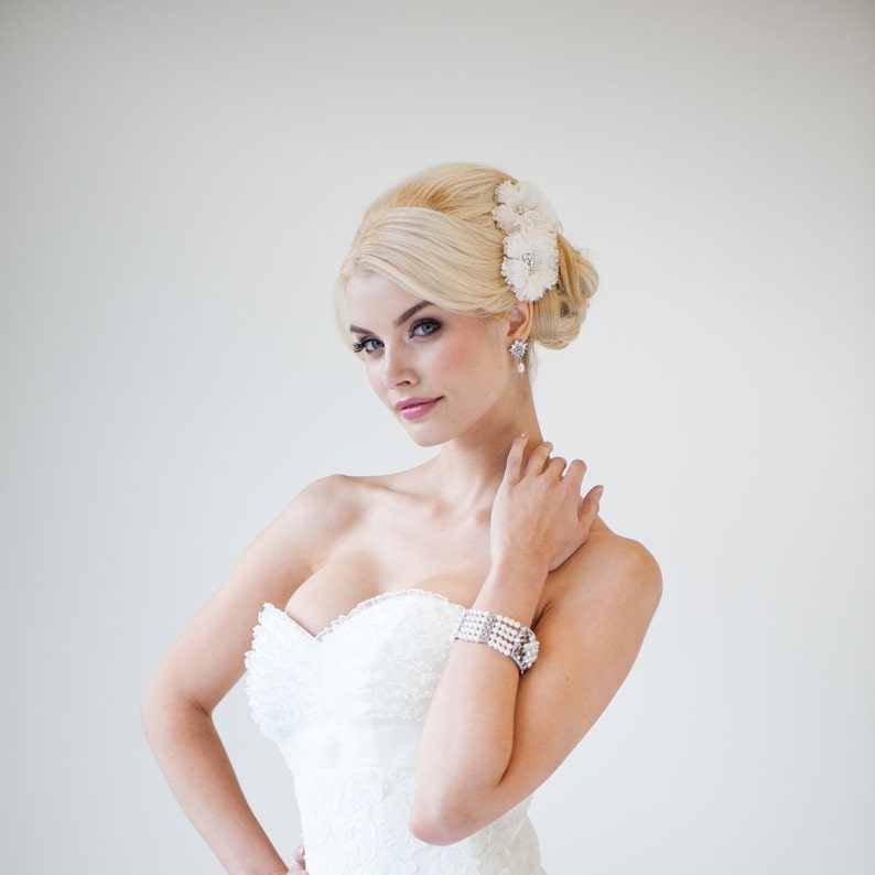 Silk Flower Bridal Hair Clip, Lace Wedding Headpiece, Sold as Single Clip image 4