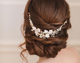 Pearl Wedding Hair Comb, Bridal Headpiece Freshwater Pearl and Crystal