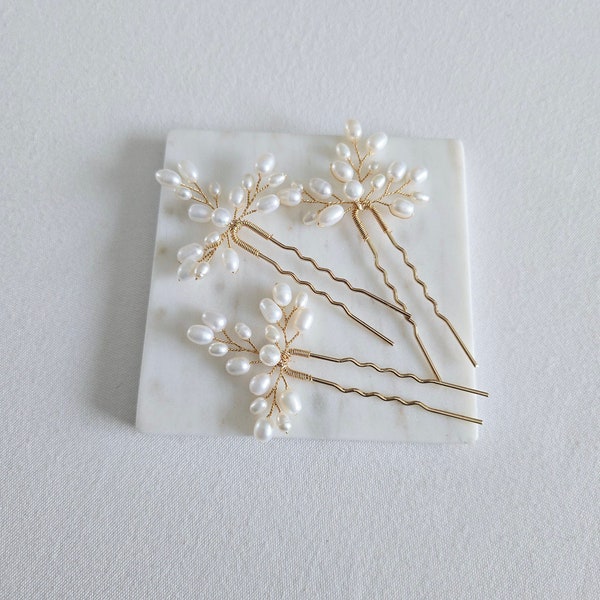 Freshwater Pearl Wedding Hair Pins,  Real Pearl Bridal Hair U pins, Pearl Wedding Hair Piece