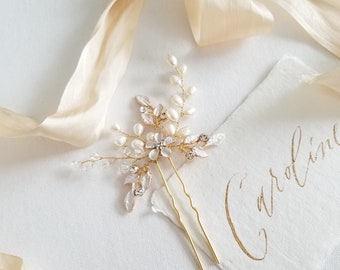Gold Crystal Pearl Wedding Hair Pins, Silver Wedding Hair Pins Crystal & Pearl, Floral Bridal hair Pins
