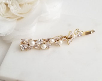 Wedding Hair Clip with Pearls, Wedding Hair Accessory, CZ Bridal Hair Clip, CZ Freshwater Pearl Wedding Bobby Pin