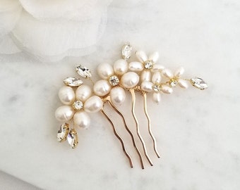 Freshwater Pearl Wedding Hair Comb, Small Pearl Crystal Bridal Hair Comb, Pearl Hair Comb for Bride