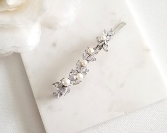 Real Pearl Hair Clip, Wedding Hair Accessory, CZ Bridal Hair Clip, CZ Freshwater Pearl Wedding Bobby Pin