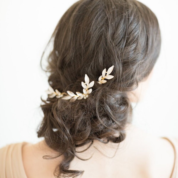 Wedding Hair Pins Gold Leaf, Gold Hair Pins, Bridal Hair Pins, Olive Branch Hair Pins, Silver Leaf Hair Pins