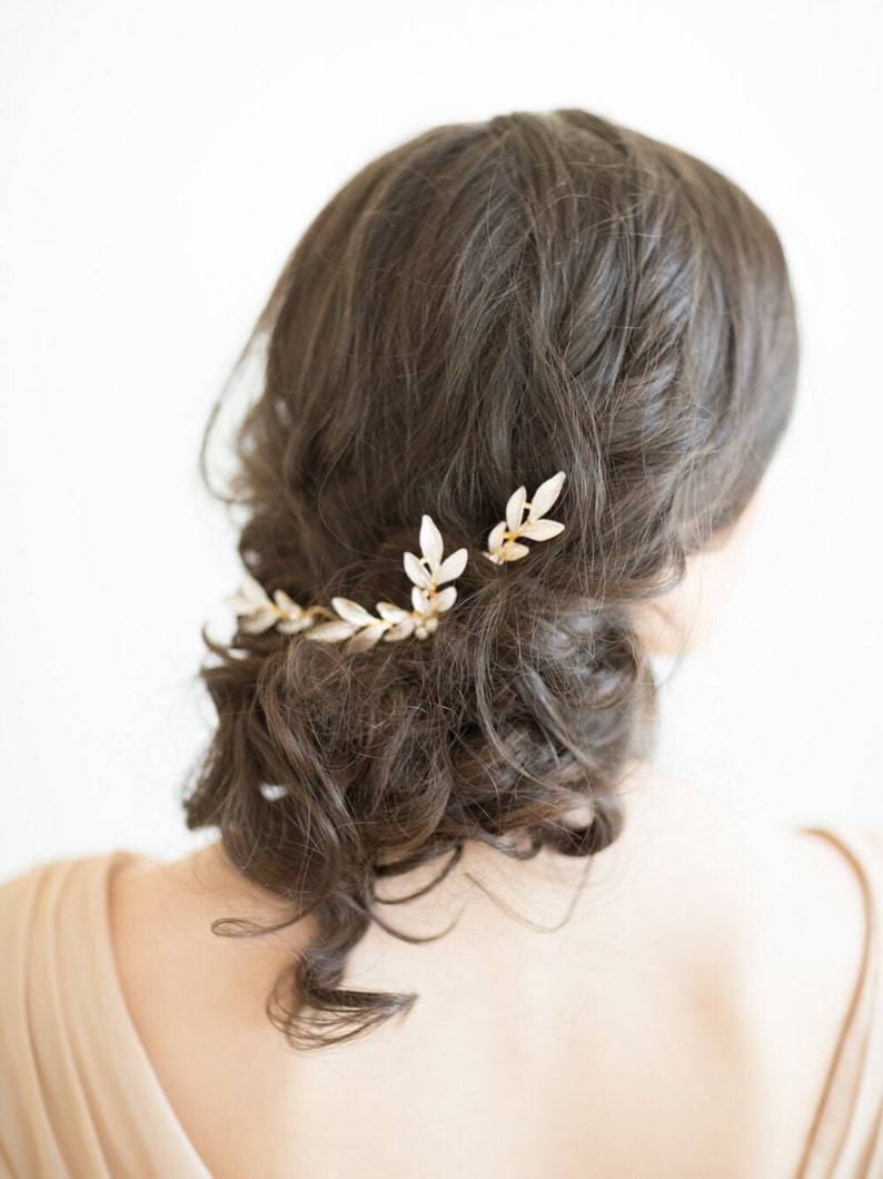 Wedding Hair Pins Gold Leaf, Gold Hair Pins, Bridal Hair Pins, Olive Branch Hair Pins, Silver Leaf Hair Pins image 1