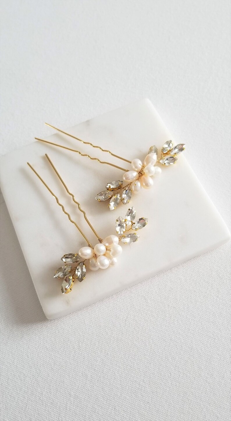 Pearl Wedding Hair Pins Crystal Bridal Hair Pins Freshwater Etsy