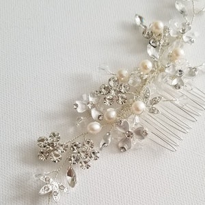 Pearl Bridal Hair Comb, Pearl and Crystal Comb For Bride, Rose Gold Wedding Hair Comb, Silver Wedding Comb image 7