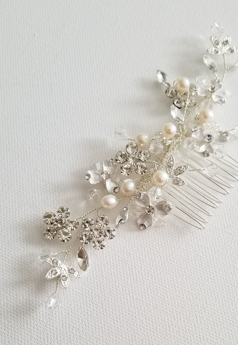Pearl Bridal Hair Comb, Pearl and Crystal Comb For Bride, Rose Gold Wedding Hair Comb, Silver Wedding Comb image 7