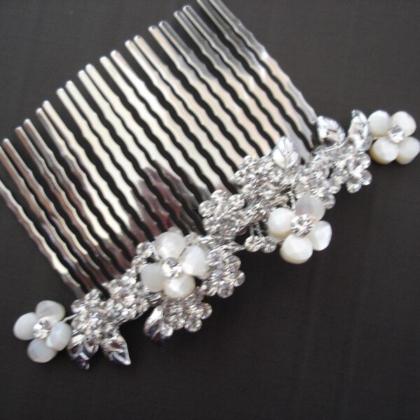 Mother Of Pearl And Crystal Haircomb
