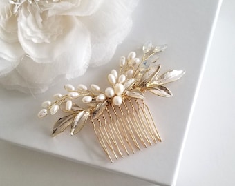 Pearl Floral Wedding Hair Comb, Freshwater Pearl White Opal Crystal Bridal Hair Comb, Pearl Hair Comb for Bride