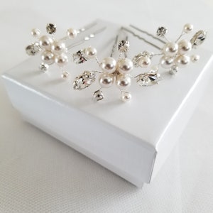 Pearl Bridal Hair Pins, Wedding Hair Pins, Real Freshwater Pearl Hair Pin Set, Crystal Pearl Hair Pin Set For The Bride image 6