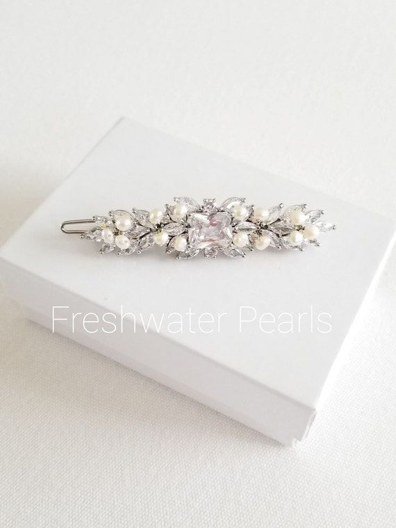 Wedding Pearl Hair Clip, Wedding Hair Accessory, CZ Pearl  display picture 1