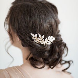 Gold Leaf Hair Comb, Bridal Hair Comb, Gold Wedding Headpiece, Silver Pearl Hair Comb, Olive Branch Hair Comb image 3