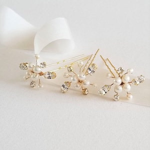 Pearl Bridal Hair Pins, Wedding Hair Pins, Real Freshwater Pearl Hair Pin Set, Crystal Pearl Hair Pin Set For The Bride image 5