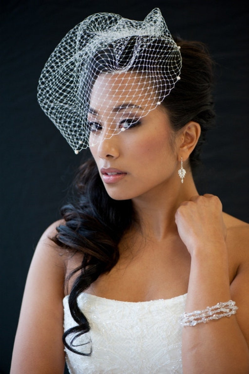 Bridal Birdcage Veil, Wedding Birdcage veil, Birdcage Veil Embellished with Pearls, Bridal Veil, Wedding Veil image 5