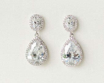 Wedding Earrings with CZ Drops, Classic Bridal Earrings, Crystal Wedding Earrings, CZ Drop Earrings