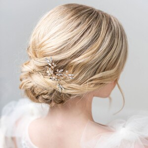 Floral Wedding Hair Pin, Gold Crystal Hair Pin For Bride, Wedding Pearl and Crystal Gold Hair Pin image 2