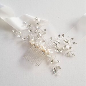 Bridal Hair Comb Freshwater Pearl, Gold Crystal Wedding Hair Comb, Silver Crystal Hair Comb, Wedding Headpiece, Gold Leaf Hairpiece image 4