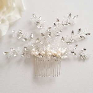 Bridal Hair Comb Freshwater Pearl, Gold Crystal Wedding Hair Comb, Silver Crystal Hair Comb, Wedding Headpiece, Gold Leaf Hairpiece image 10