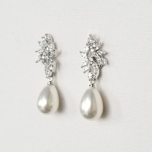 Wedding Pearl Earrings,  CZ & Pearl Bridal Earrings, Earrings For Bride, Pearl Wedding Earrings