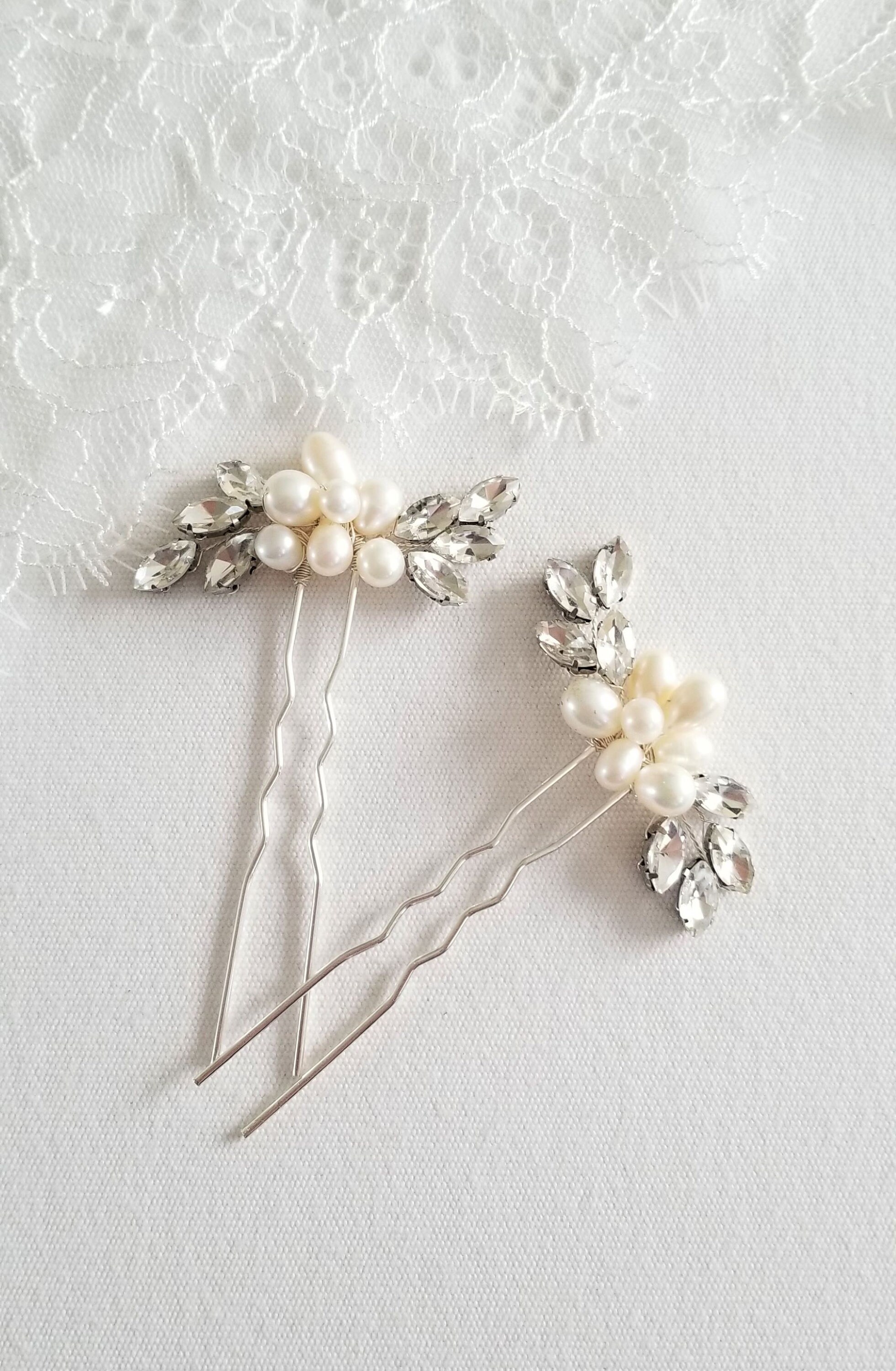 Pearl Wedding Hair Pins Crystal Bridal Hair Pins Freshwater Etsy