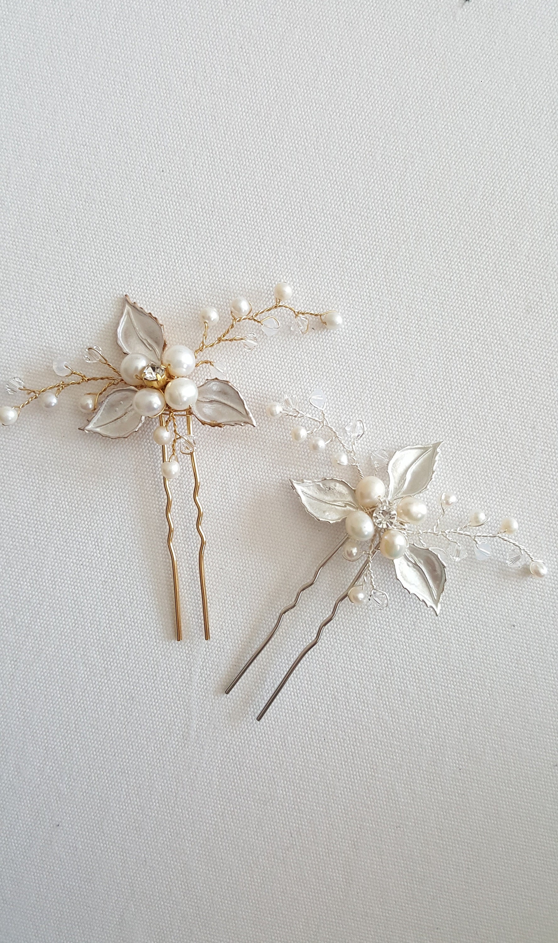 Wedding Hair Pins Crystal & Pearl Floral Gold Hair Pins Rose Etsy