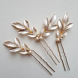 Wedding Hair Pins Gold Leaf, Gold Hair Pins, Bridal Hair Pins, Olive Branch Hair Pins, Silver Leaf Hair Pins image 3