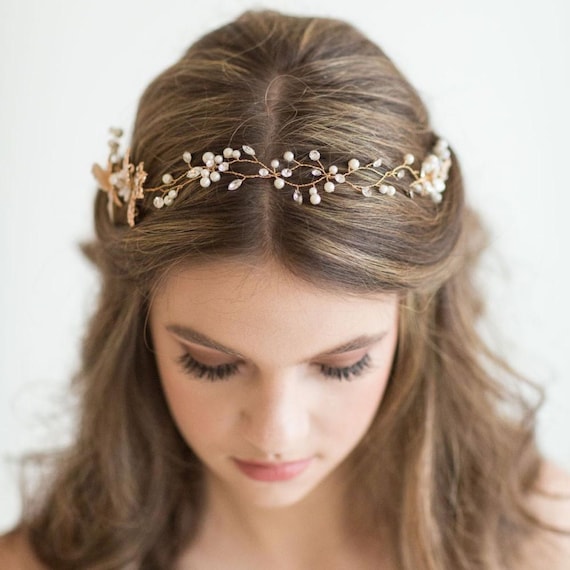 Wedding Hair Vine, Freshwater Pearl Crystal Bridal Headpiece