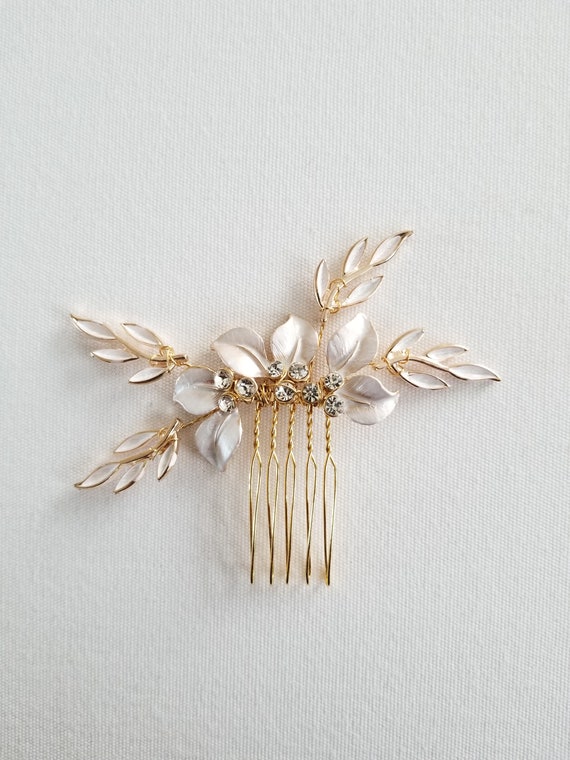 Gold Leaf & Twig Wedding Hair Comb, Crystal Gold Wedding  display picture 1