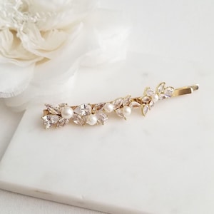 Freshwater pearl and cubic zirconia bobby pin for bride. Silver, Gold or Rose Gold hair pin.
