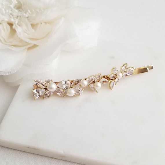 Wedding Hair Clip, Freshwater Pearls Cubic Zirconia, Bridal Hair Accessory