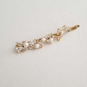 Wedding Hair Clip with Pearls, Wedding Hair Accessory, CZ Bridal Hair Clip, CZ Freshwater Pearl Wedding Bobby Pin image 5