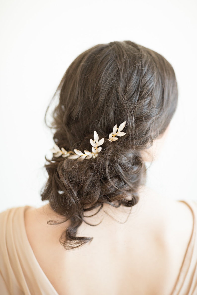 Wedding Hair Pins Gold Leaf, Gold Hair Pins, Bridal Hair Pins, Olive Branch Hair Pins, Silver Leaf Hair Pins image 9