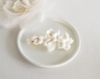 Wedding Hair Clip Porcelain Flowers, Small Floral Wedding Hair Barrette, Clay Flower Bridal Hair Clip